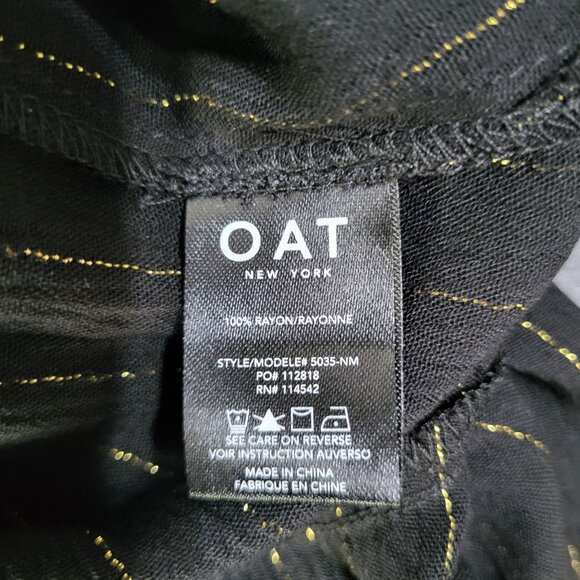 OAT New York Women's Dress Black Gold Metallic Pinstripe Midi Smocked NWT - Picture 8 of 8